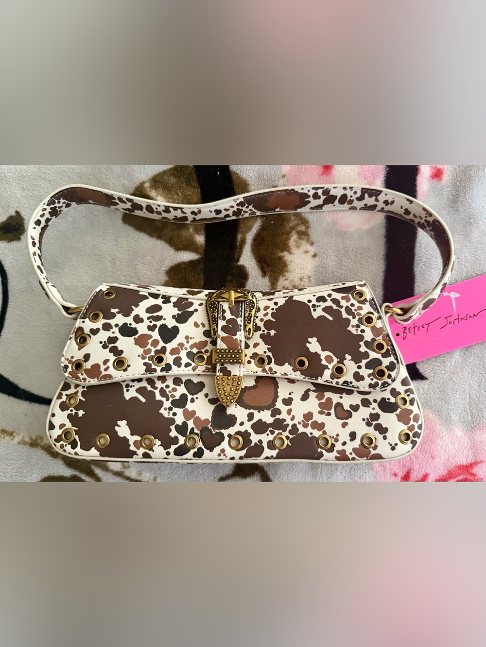 Betsey Johnson XO Isla Cow Heart Print Shoulder Bag NWT